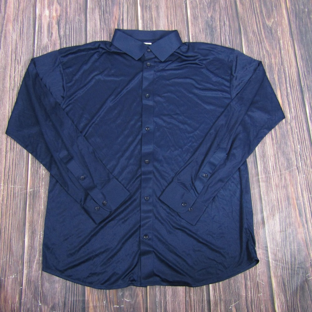 Collars & Co Dress Collar Polo Mens 2XL Navy Blue Long Sleeve Button Front #1012